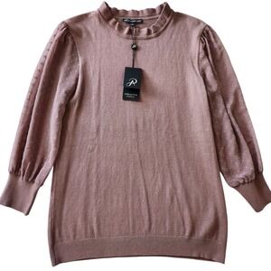 NWT Adrianna Papell Womens Top Blouse sweater Swiss Clip Dot Sleeve Twofer
